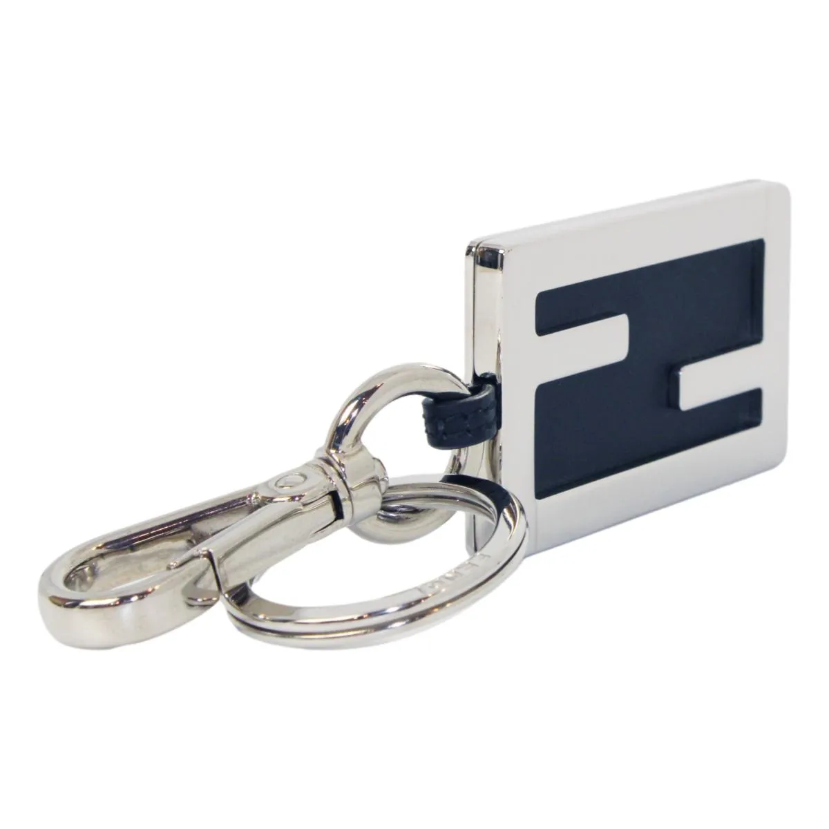 Fendi Baguette Silver Metal Black Leather Key Charm 7AP040