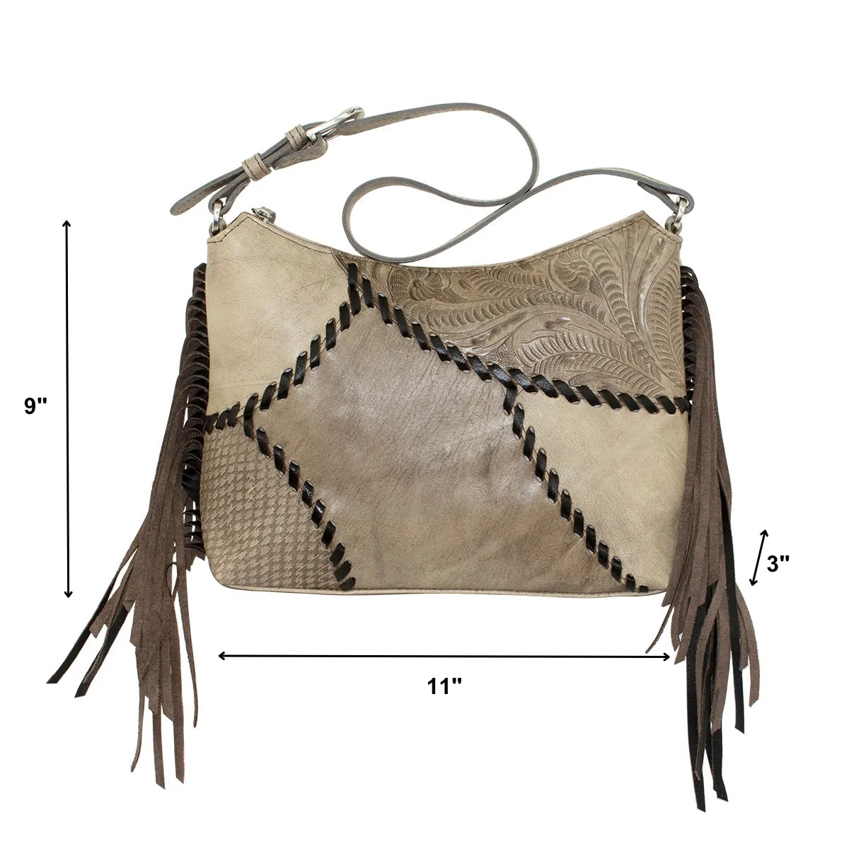 Gypsy Patch Zip Top Shoulder Bag - Sand