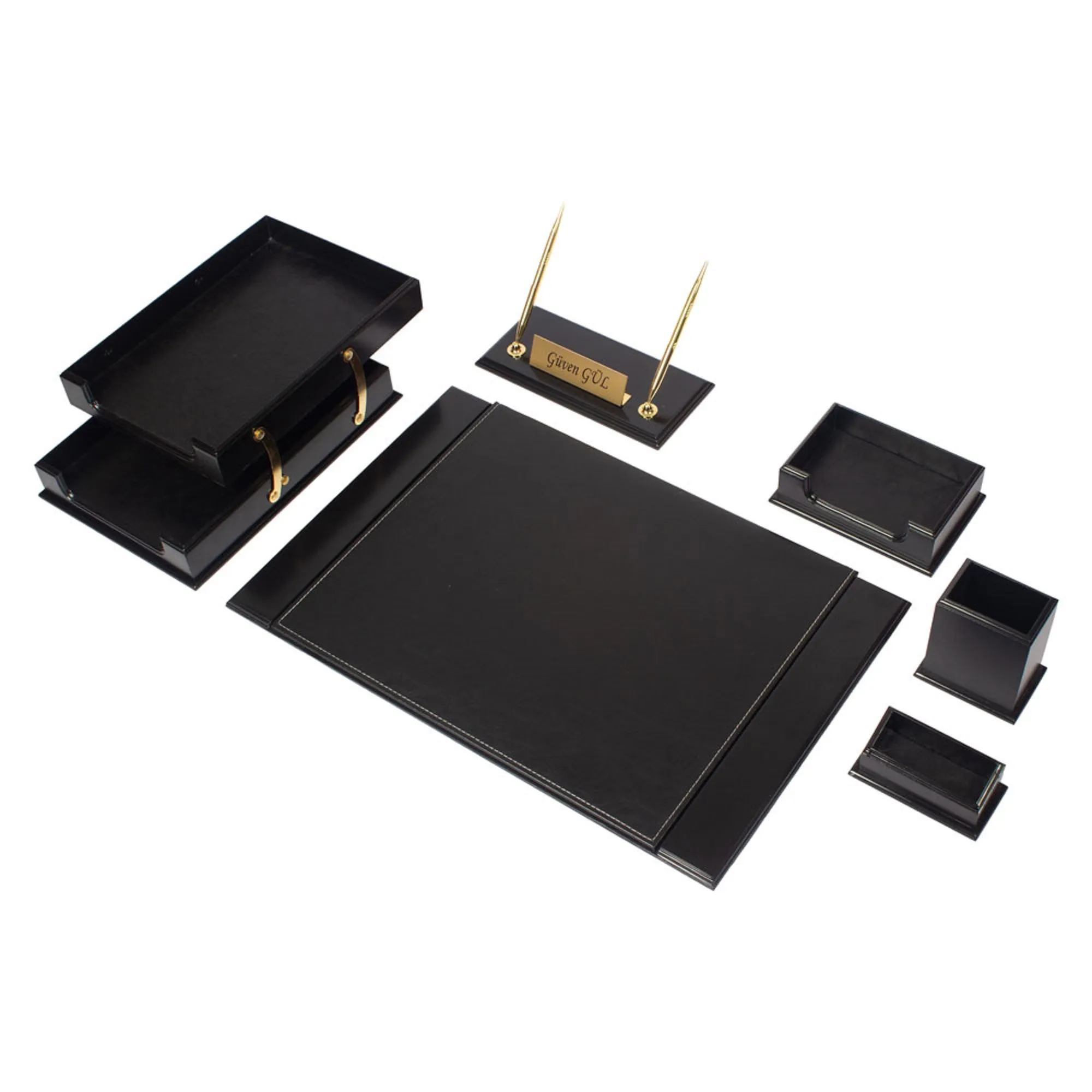 MOOG Prestige  Personalized Wooden Brown Desk Set - 8 PCS
