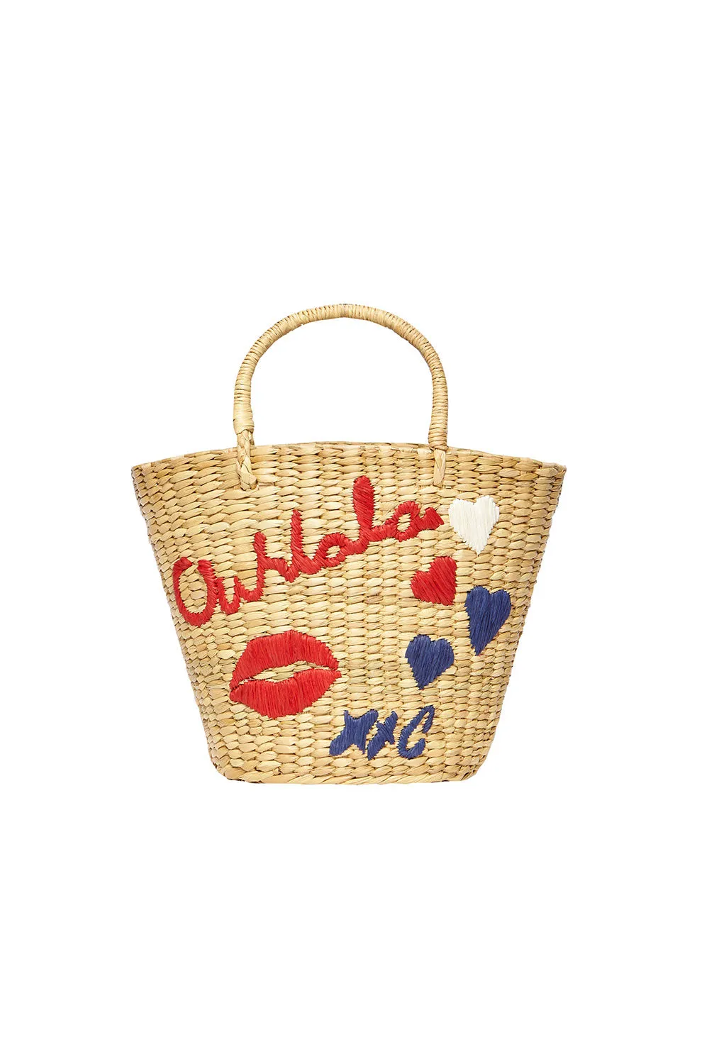 SMALL SEA GRASS BASKET PARIS EMBROIDERY